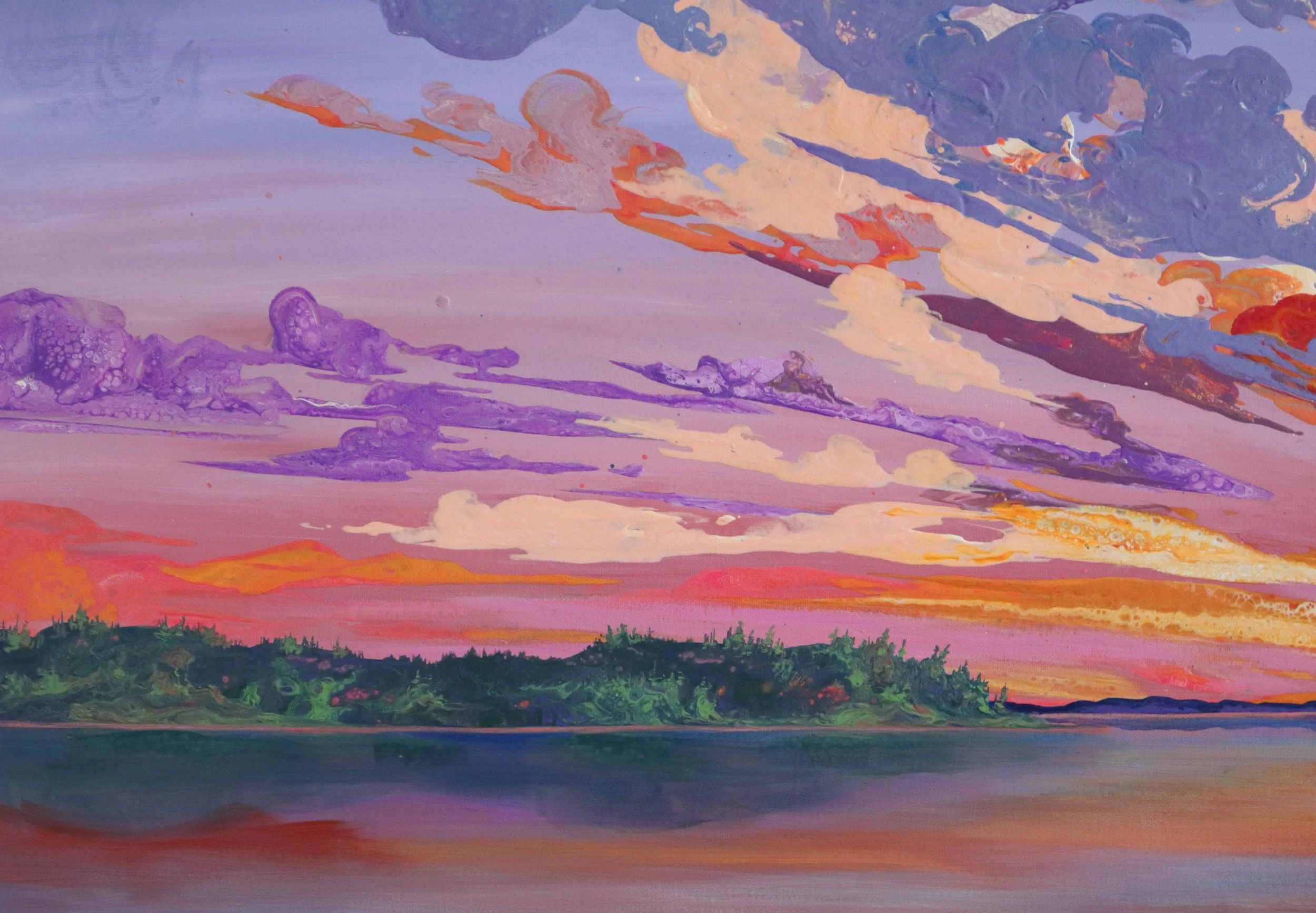 Fire on the Horizon. 36 x 72 inches. — Leah's Acrylic Pours